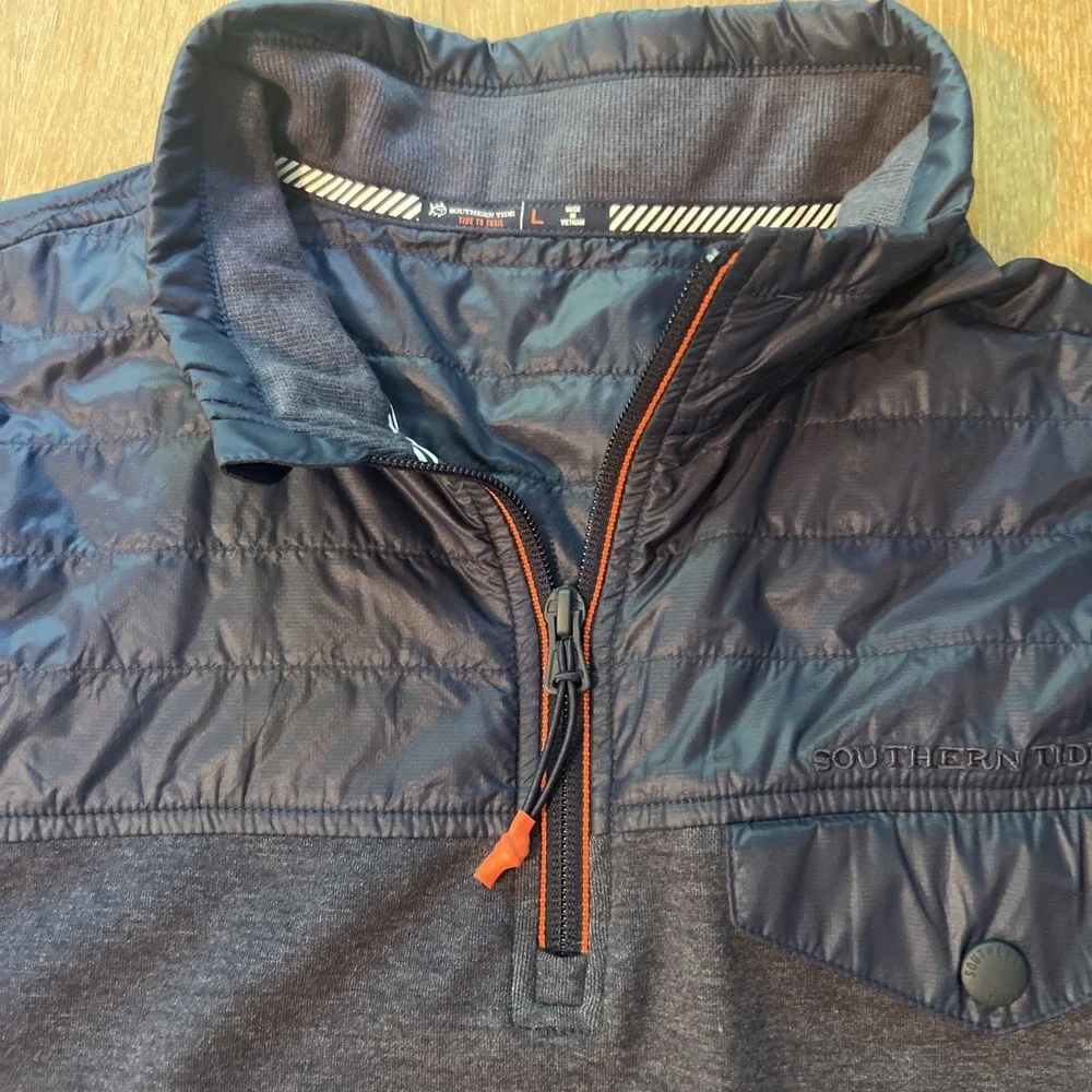 Southern Tide to Trail‎ Quarter Zip Pullover Sweater Men Large Navy Blue Pockets
